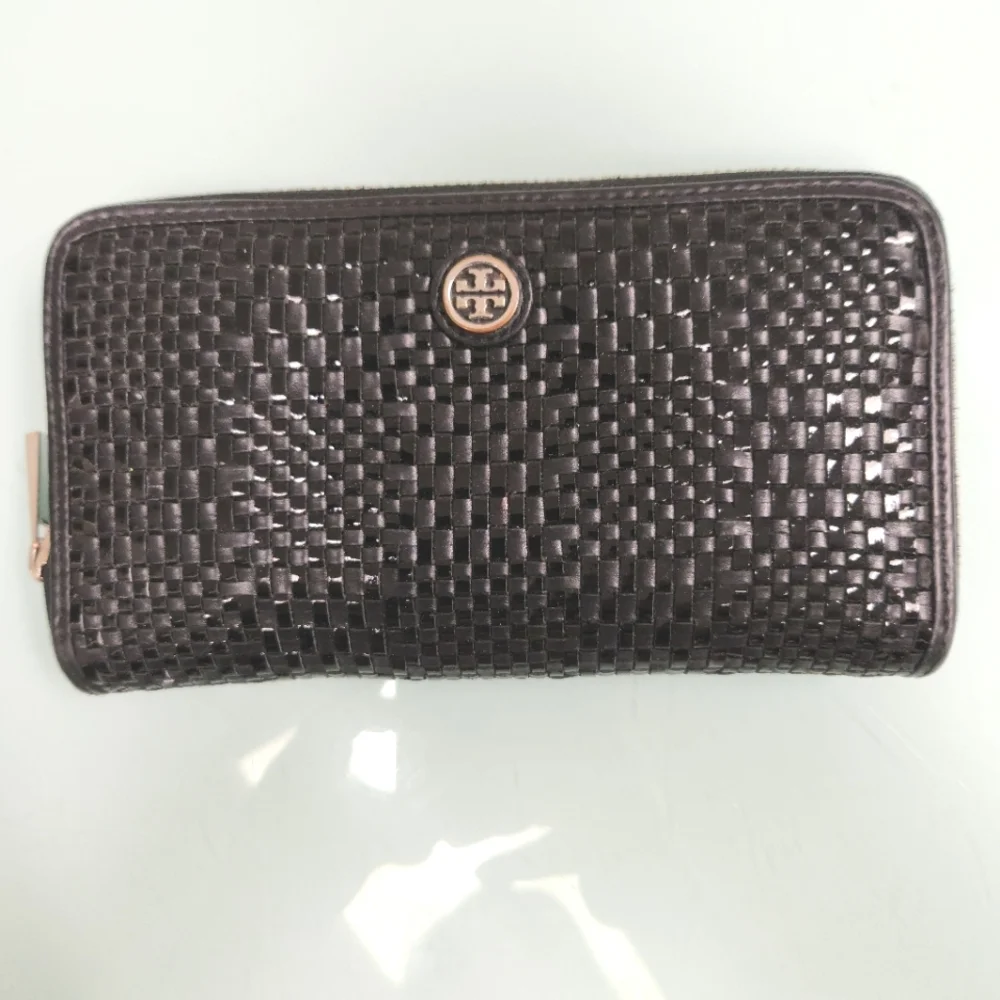 Tory Burch Black Woven Zip-Around Wallet